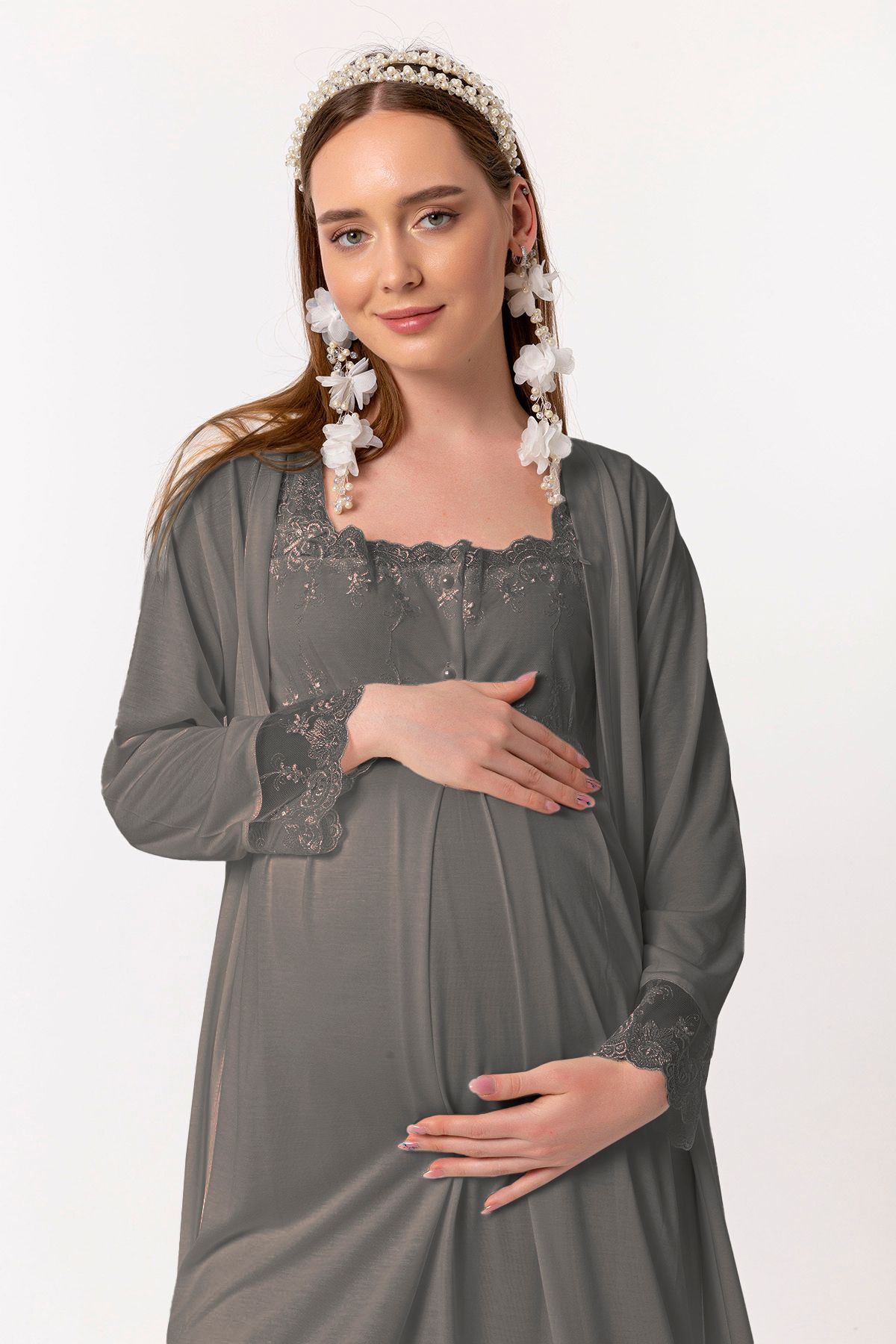 ByLohusa-Effortt Smoked Maternity Nightgown Set with Dressing Gowns 1