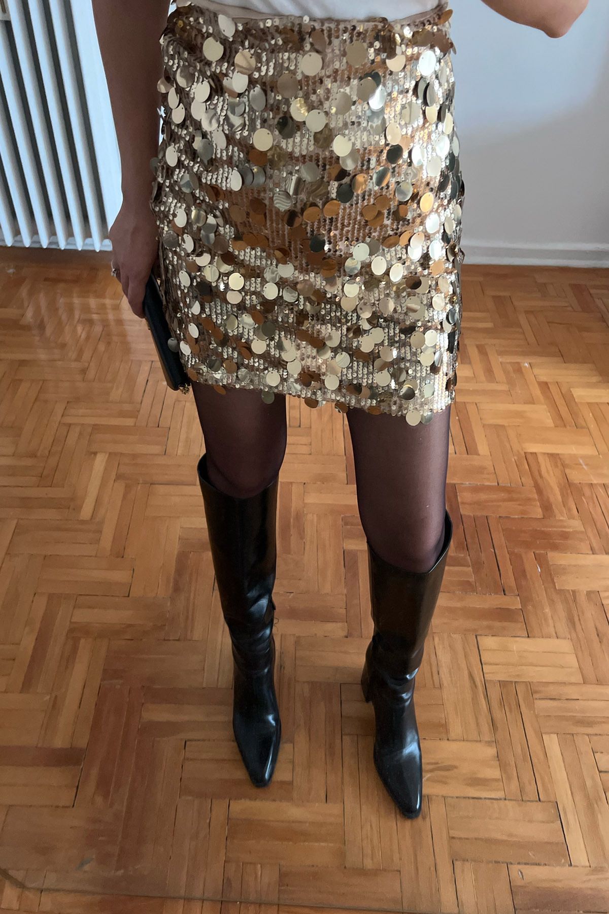 Seda Yalçın Atelier-Gold Sequin Elastic Waist Mini Skirt 2