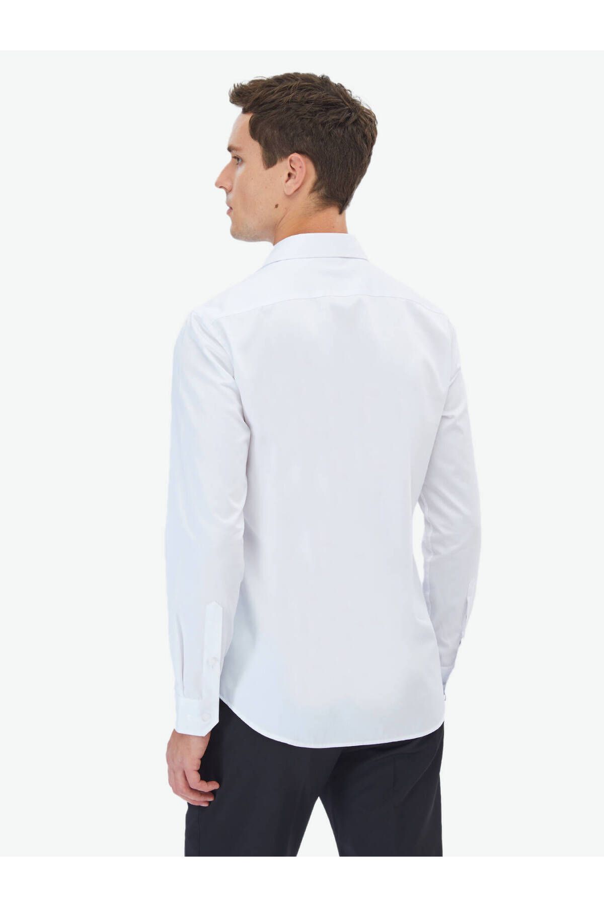 Kip-White Plain Slim Fit Woven Classic 100% Cotton Shirt 4