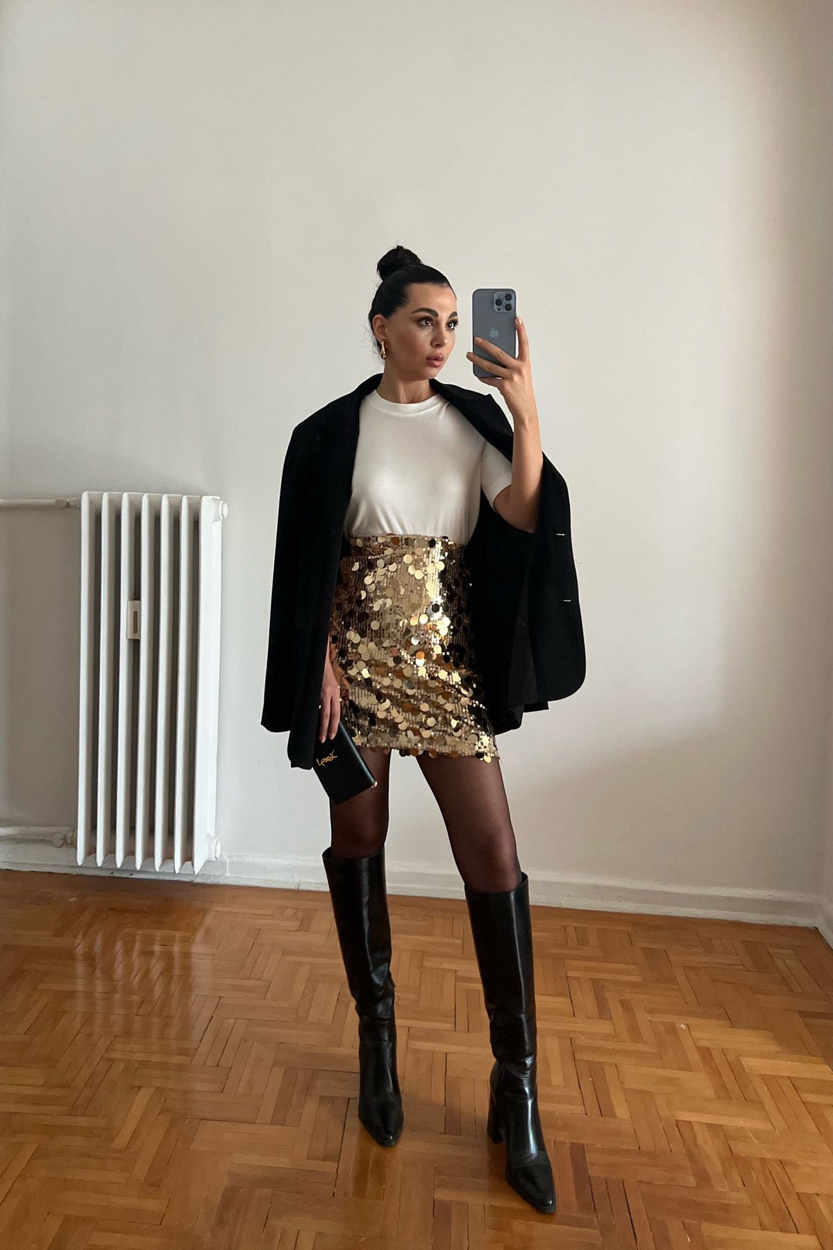 Seda Yalçın Atelier-Gold Sequin Elastic Waist Mini Skirt 5