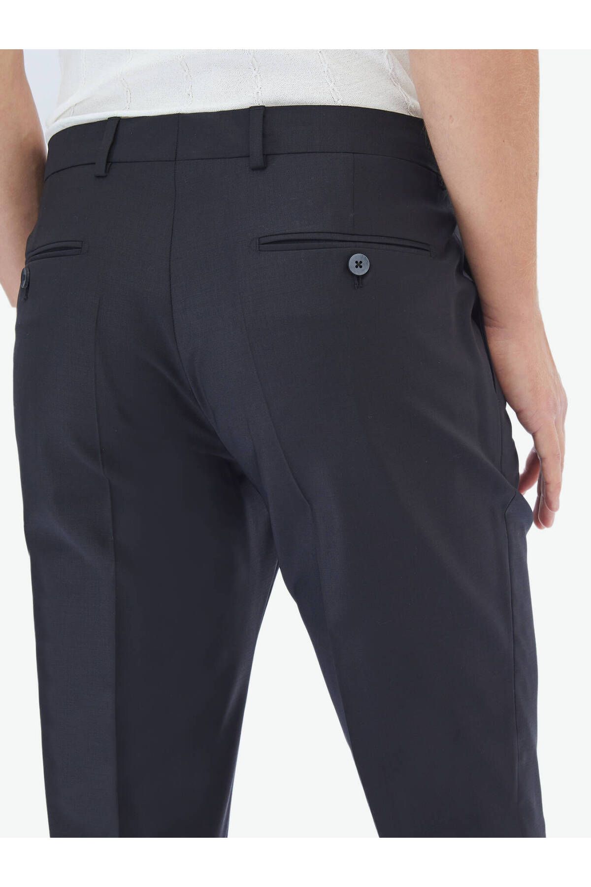 Kip-Black Plain Weave Fitted Fit Classic Wool Blend Trousers 4