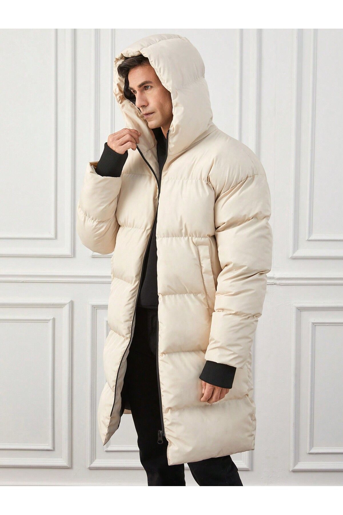 GAREN-Ecru Men's Long White Inflatable Coat 7