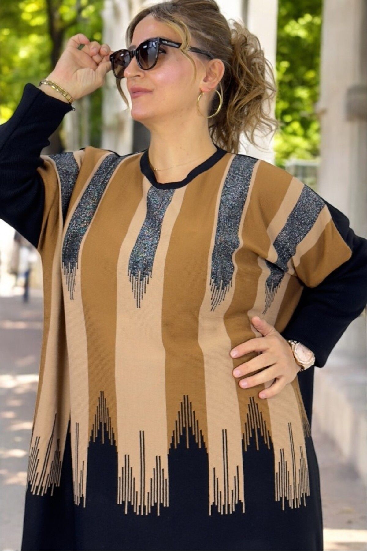 yagmurberen-100% Acrylic Fabric Large Size Bottom Top Set with Sim Streifen Pattern 6