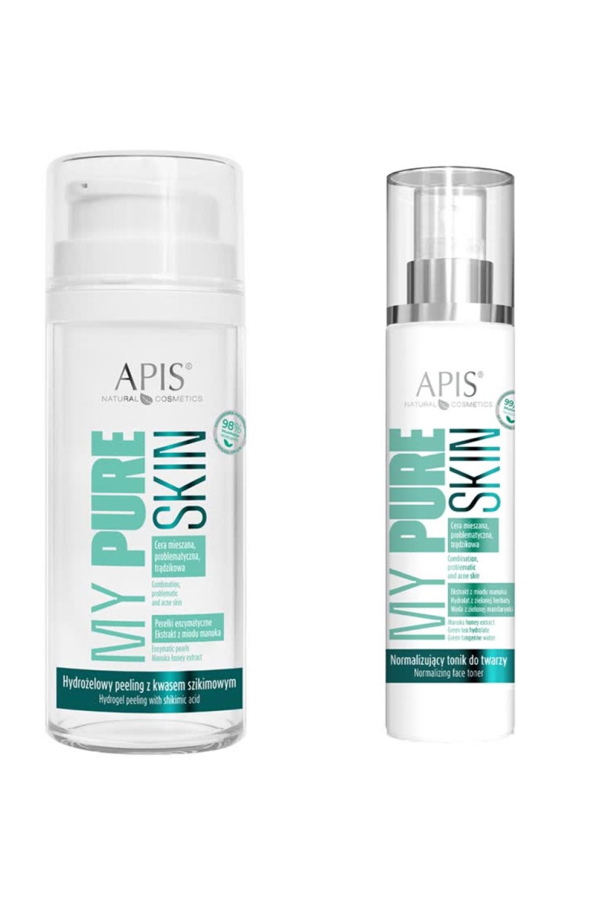 Apis Natural Cosmetics MY PURE SKIN - Hidrojel Peeling & Cilt Dengeleyici Tonik - 2'li Set