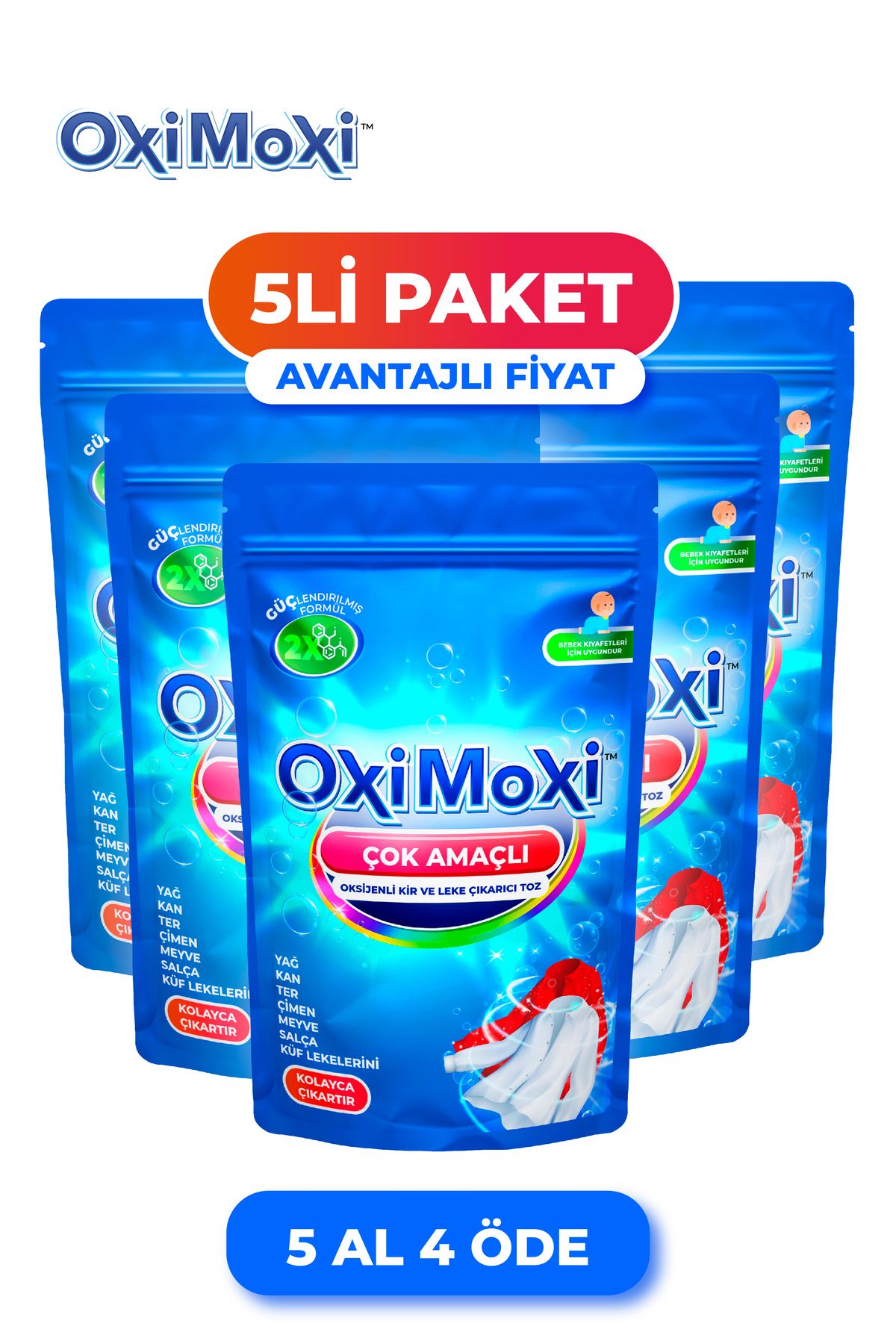 OxiMoxi Oksijen Bazlı Çok Amaçlı Leke Çıkarıcı - 5li paket