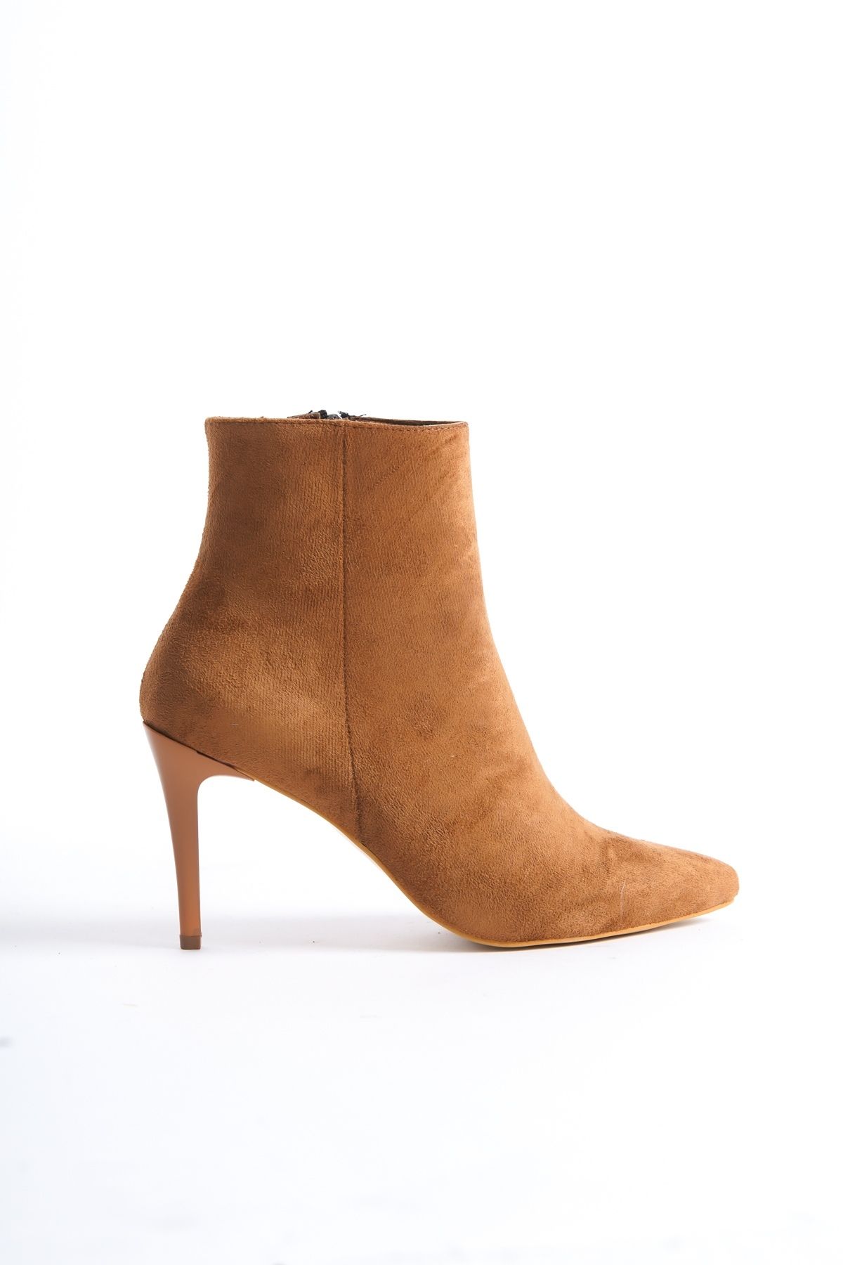 Modabuymus-Μπότες με λεπτό τακούνι Tan Suede Bootie 4