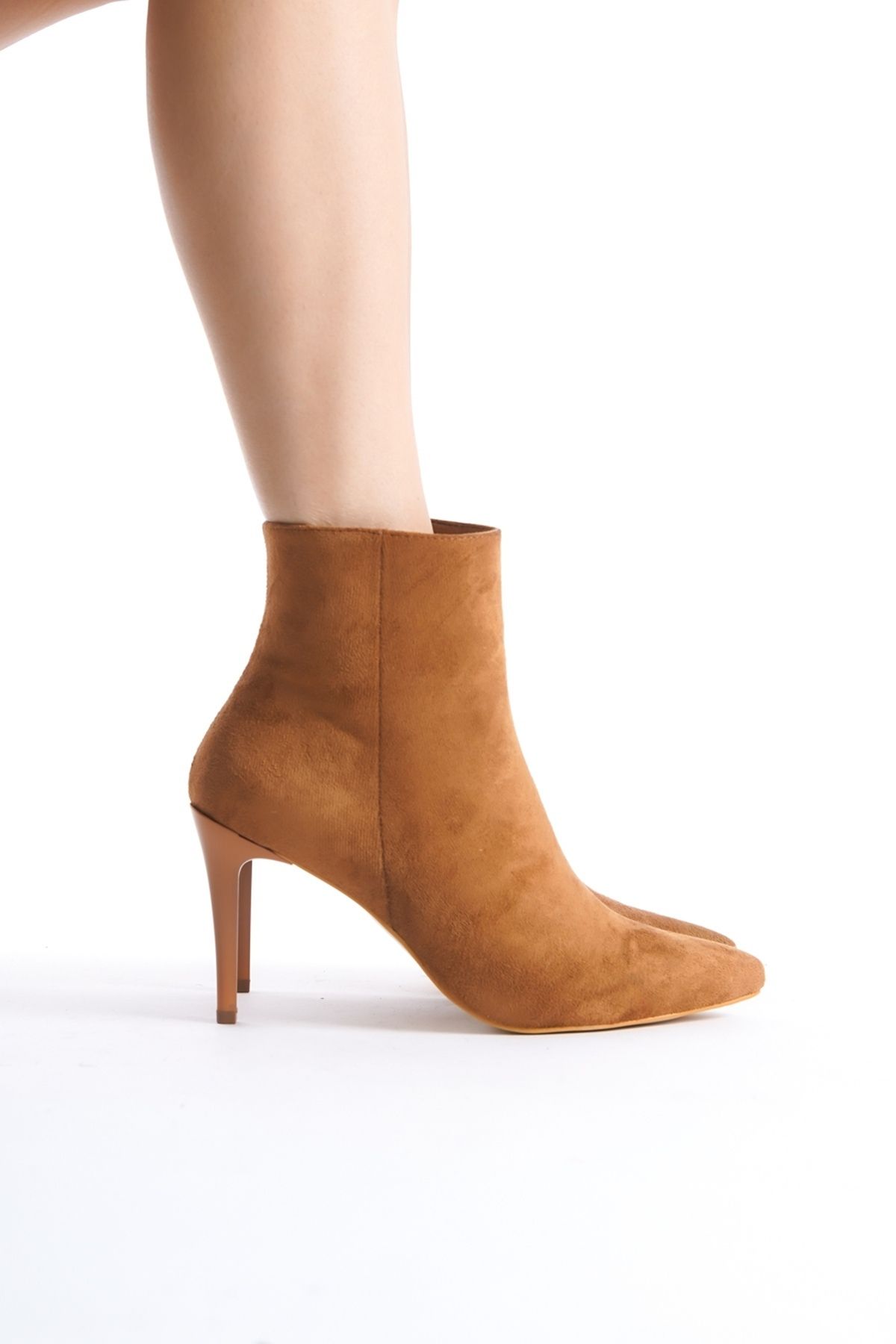 Modabuymus-Μπότες με λεπτό τακούνι Tan Suede Bootie 3