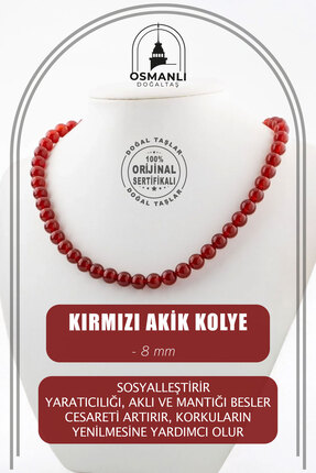 OSMANLI DOĞAL TAŞ Kırmızı Akik 8 Mm Dizi Doğal Taş Kolye
