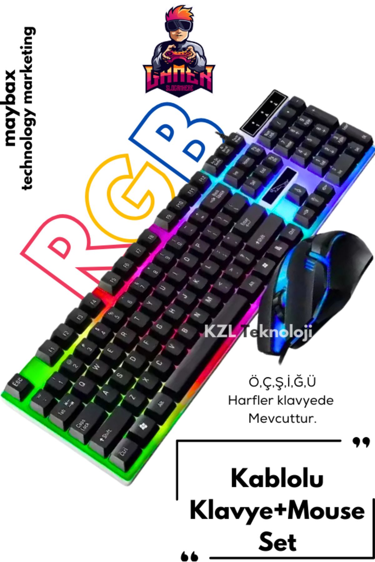 Maybax Kablolu RGB Işıklı Yüksek Hassasiyetli Klavye Mouse Set