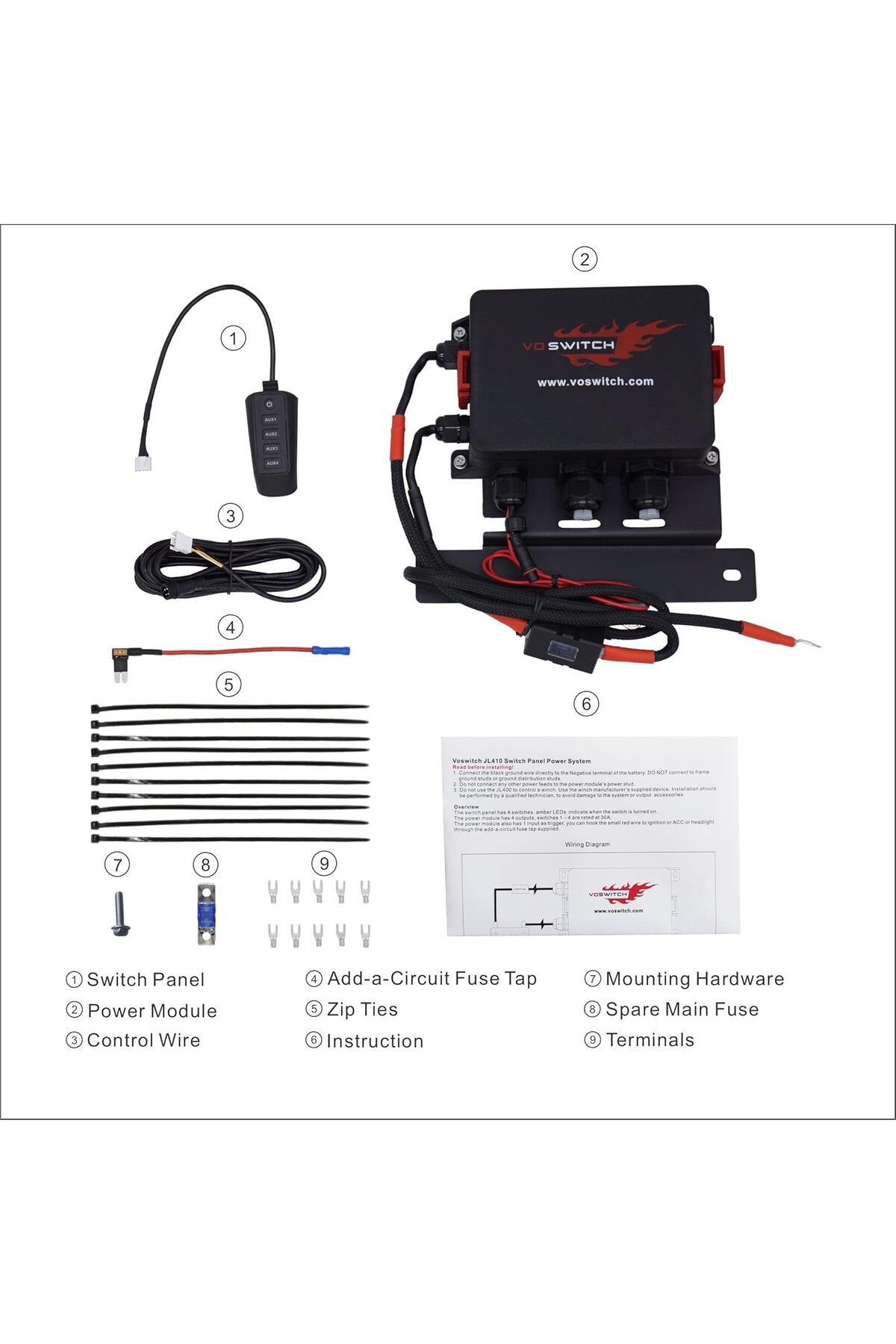 Voswitch-4 Switch Programmable Grab Handle Switch Panel, Jeep Wrangler JL & Gladiator JT 24-25 2