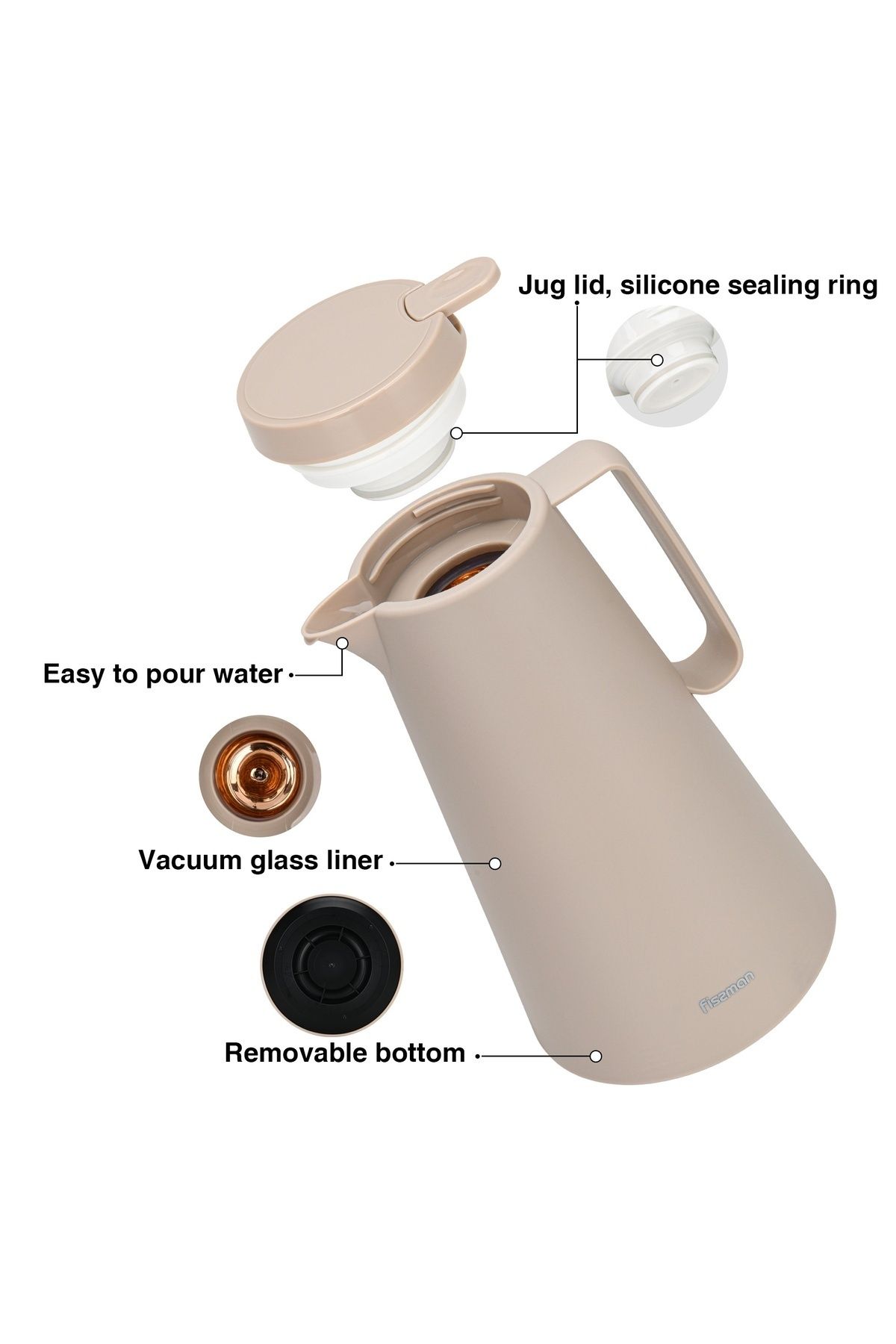 Fissman-Vacuum Flask 1.0L Insulated Minimalistic Style Thermal Flask, Modern Dallah Beige 3