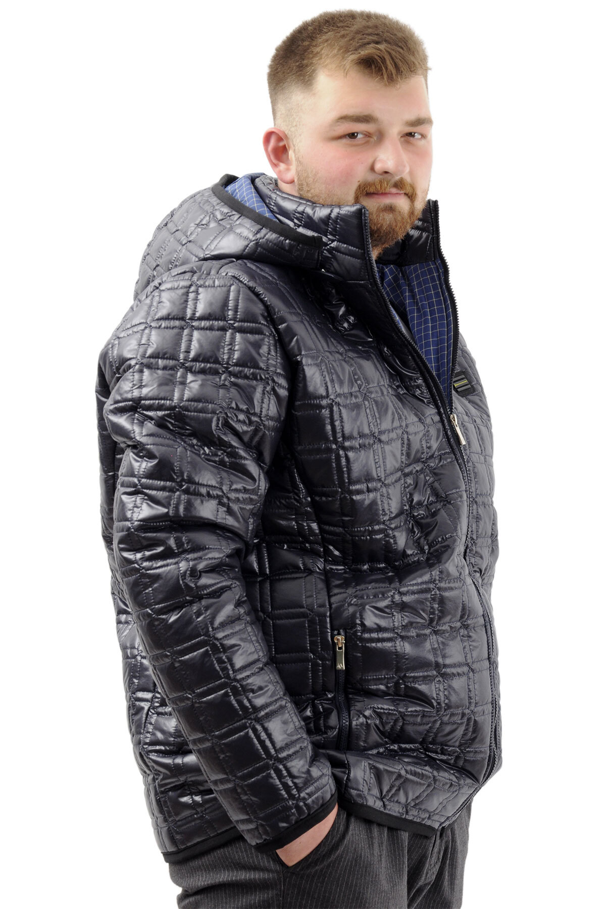 ModeXL Mode XL Büyük Beden Erkek Kalın Şişme Mont Kapüşonlu U24605 Lacivert görsel 3