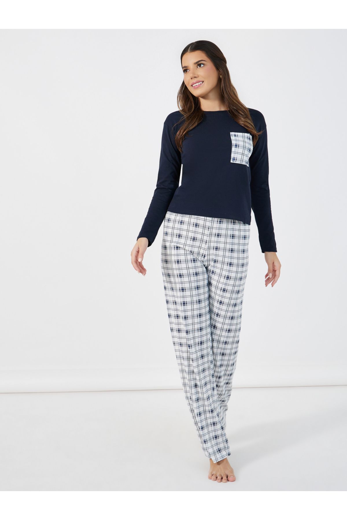 Styli-Checked Print Pocket Dropped Shoulder T-Shirt & Pyjama Set 1