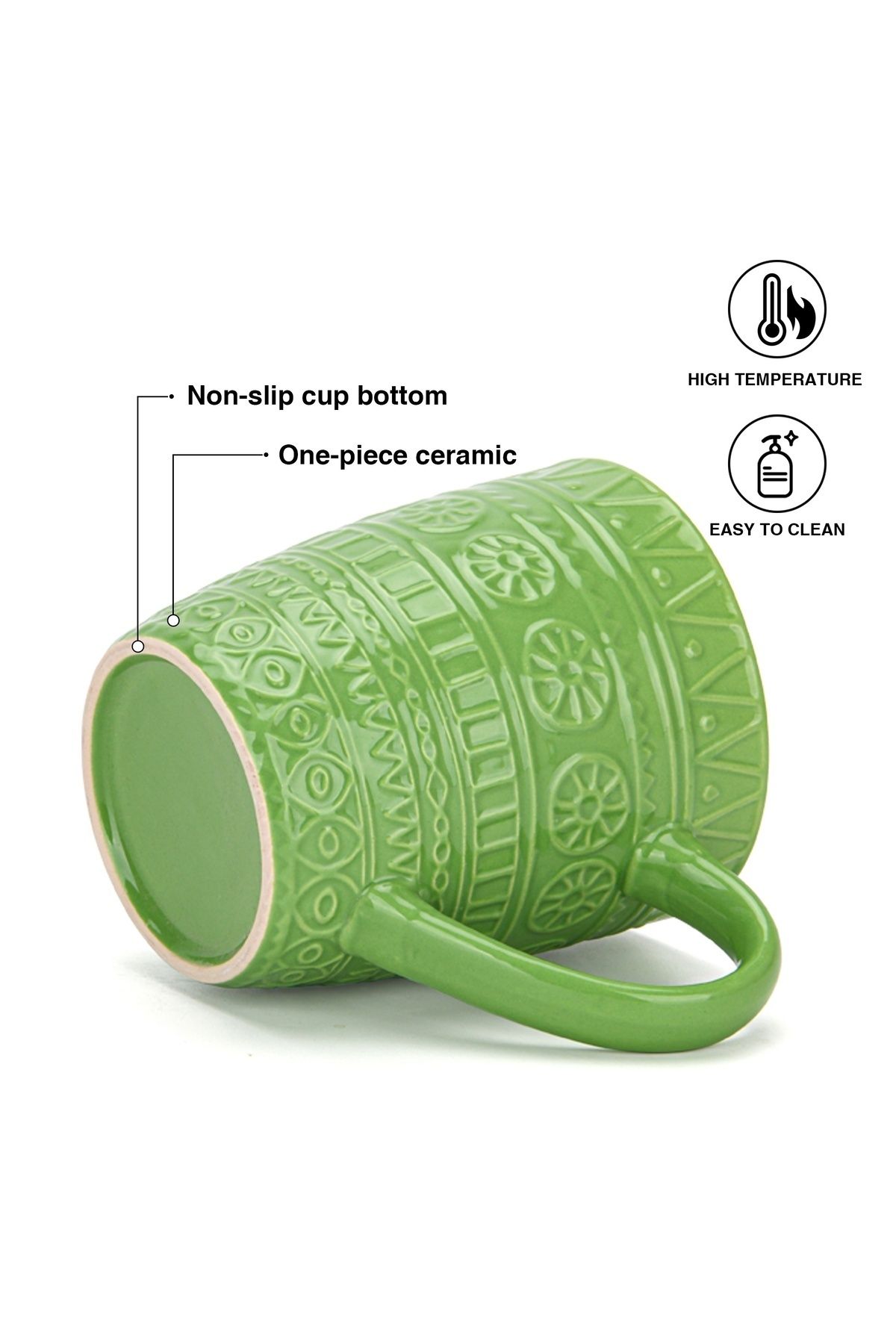 Fissman-Coffee Mug Set of 4 440mL , Ceramic Cup Motif Series, Moroccan Pattern Coffee Mugs (Green) 3