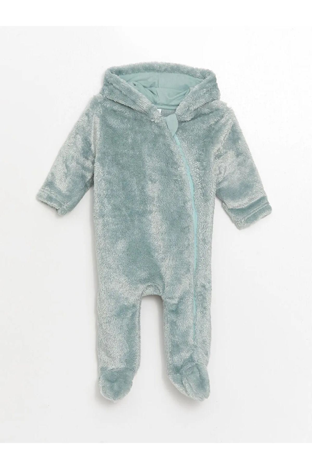 LC Waikiki-Lcw Baby Blue Hooded Plush Baby Boy Romper 1