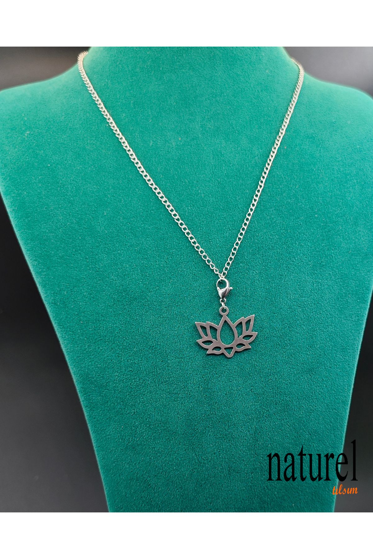 Naturel Tılsım-Silver Color Steel Necklace with Lotus Figure 3