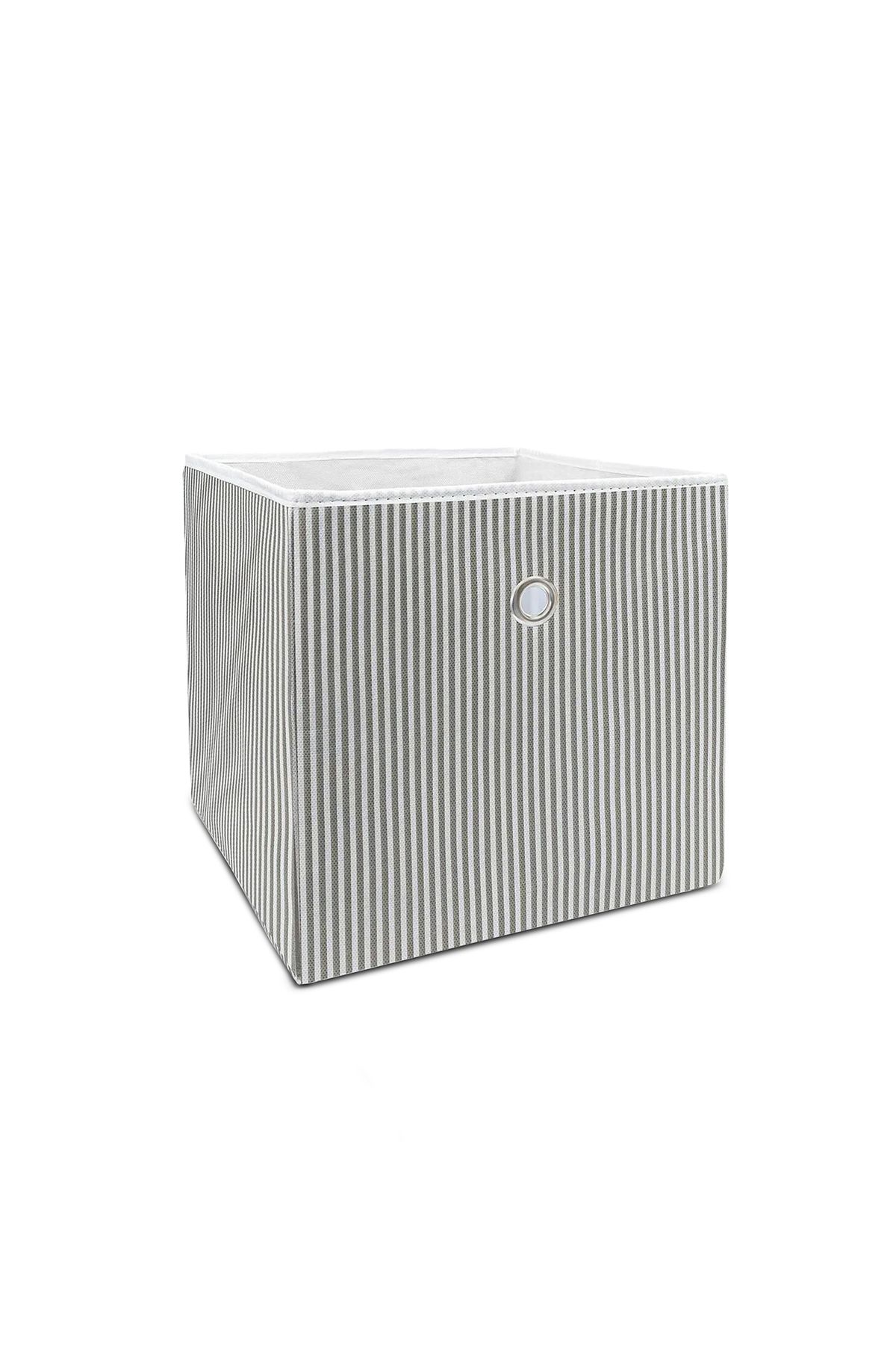 HOMİNG-Homing Fabric Grey Striped Shelf Organizer Basket Organizer 2 Pieces 30X30X30Cm 2
