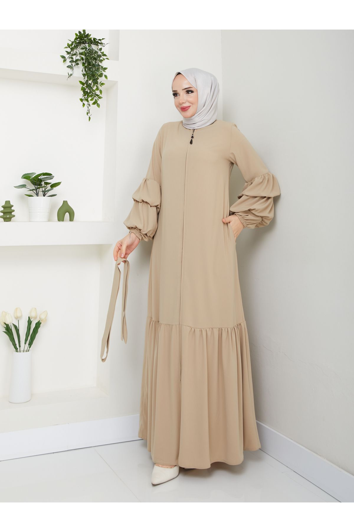 MODA ESRE FASHION-Medina Hijab Clothing - Balloon Sleeve and Gathered Skirt, Silk Ferace 6