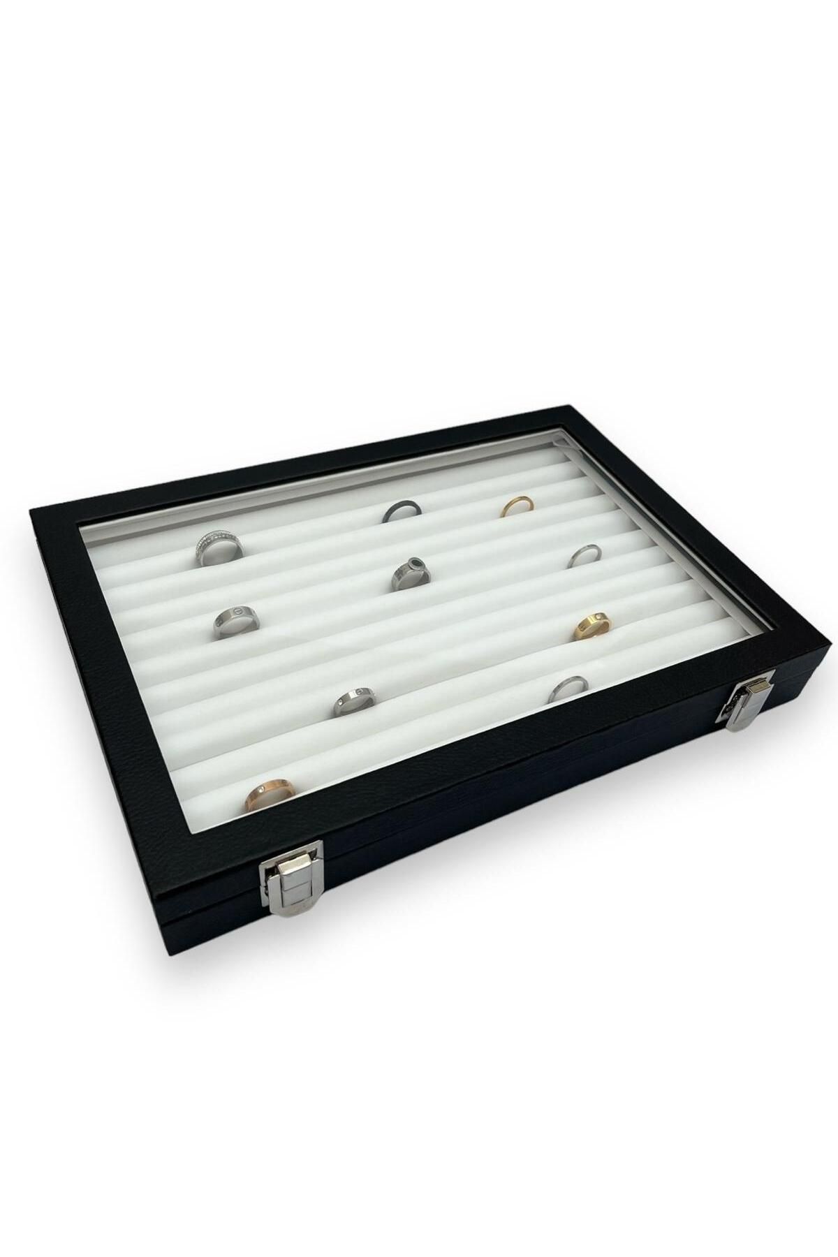 Polo Cross-Ring Box Jewelry Box with Leather Overlay Glass on Mdf 1