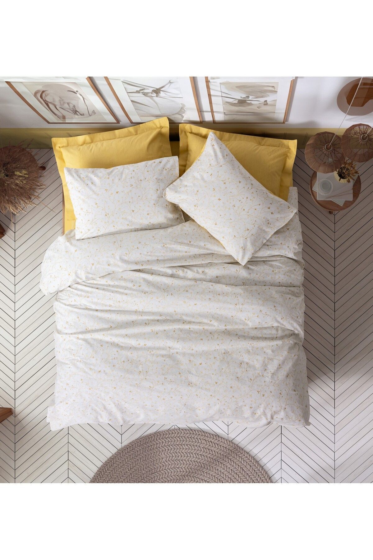 ŞENER HOME-Cottonbox Petite Double Tiny Mustard Duvet Cover Set - Elastic Sheet 1