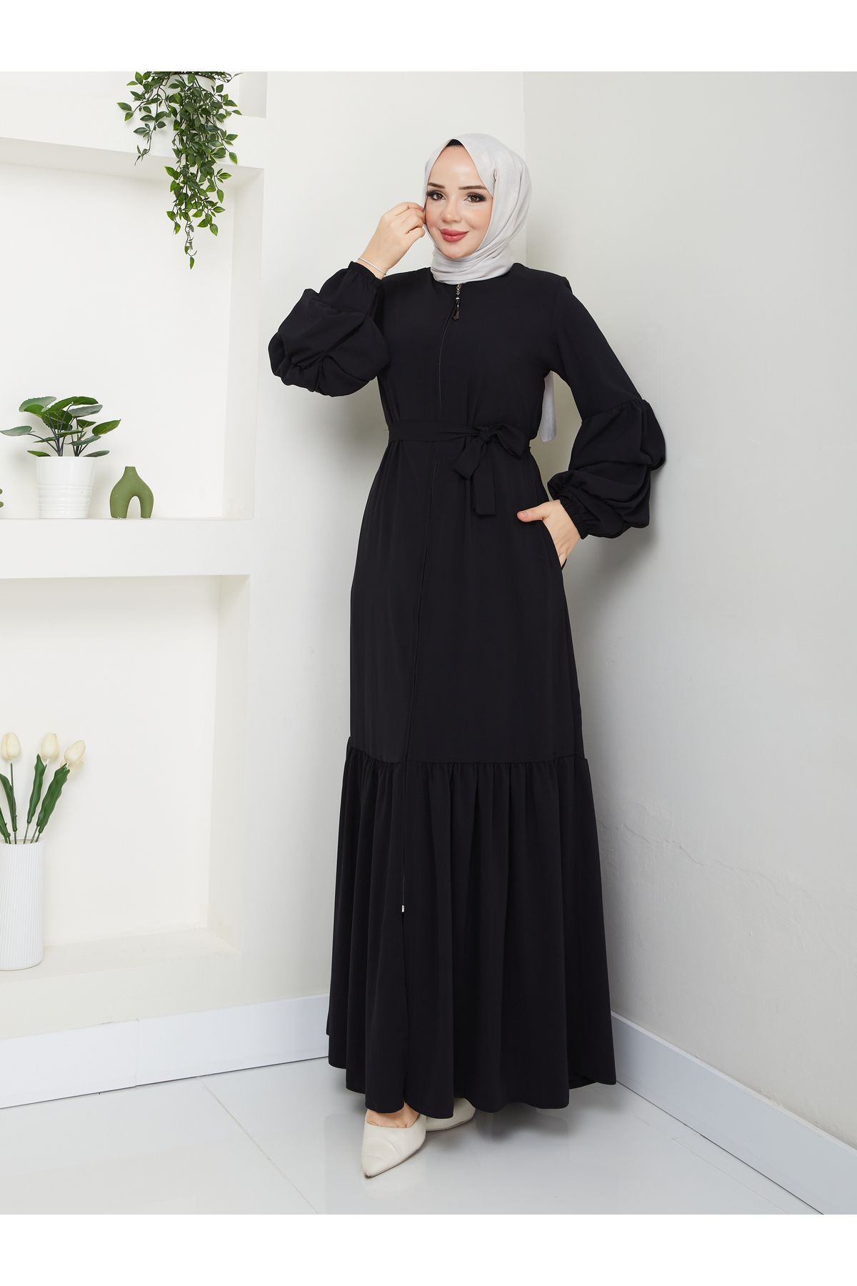 MODA ESRE FASHION-Medina Hijab Clothing - Balloon Sleeve and Gathered Skirt, Silk Ferace 5