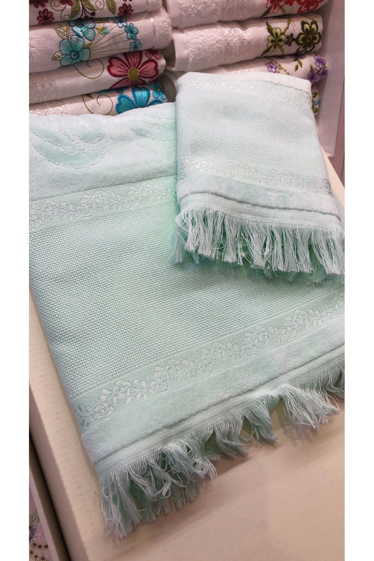 Fiesta-Water Green Soft Etamine Mother-Daughter Towel Set 1