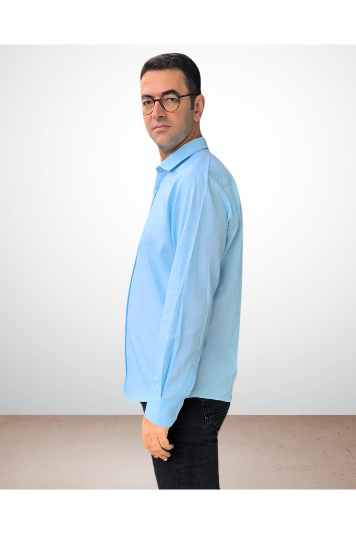 Chordi-Men's Long Sleeve Regular Fit Thick Linen Shirt (Turquoise) 2