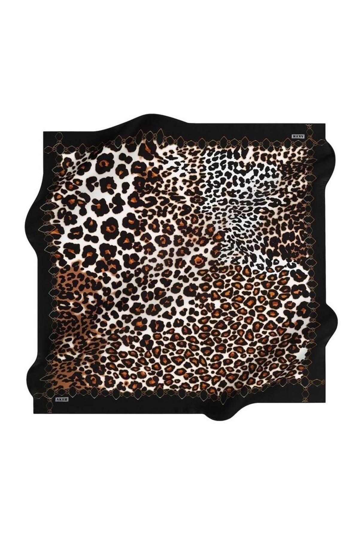 Aker-Tivil 39607 Model Black Leopard Print Silk Scarf 1