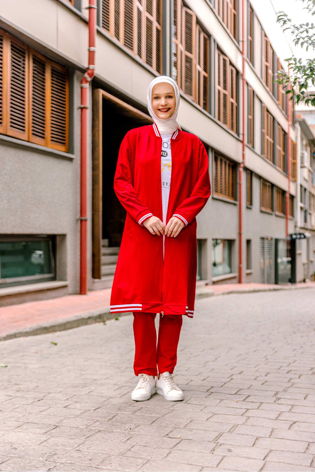 SELF CONTROL-Red Hijab Tracksuit Set - Triple Tunic Set 8