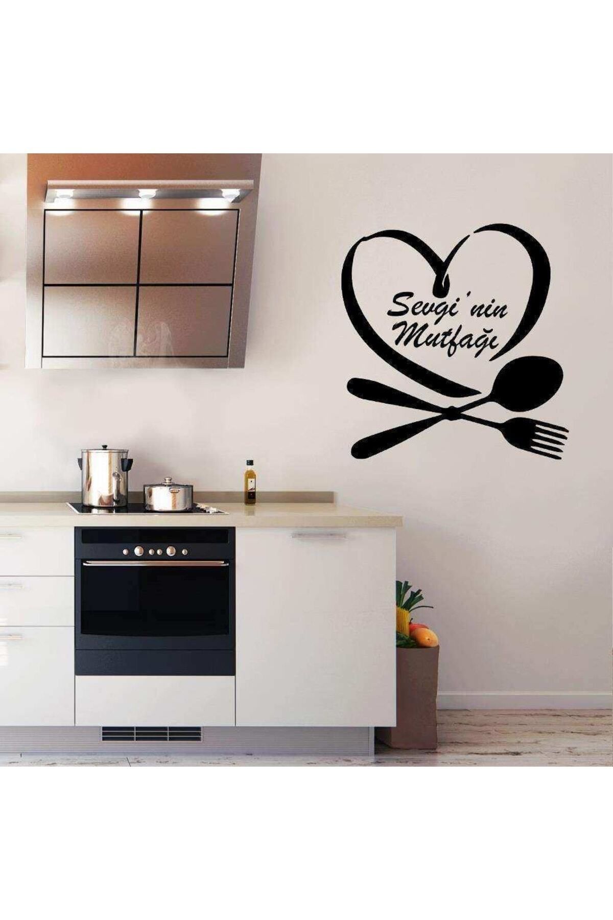 MLH STORE Kişi (aşçı) Ismine Özel Kalpli Kaşık Çatal Silüetli Dekoratif Mutfak Duvar Sticker (60 cm X 60 cm)