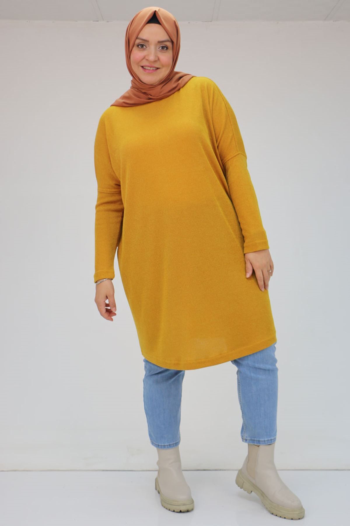 Eslina-48115 Mustard Plus Size Low Sleeve Tunic 4