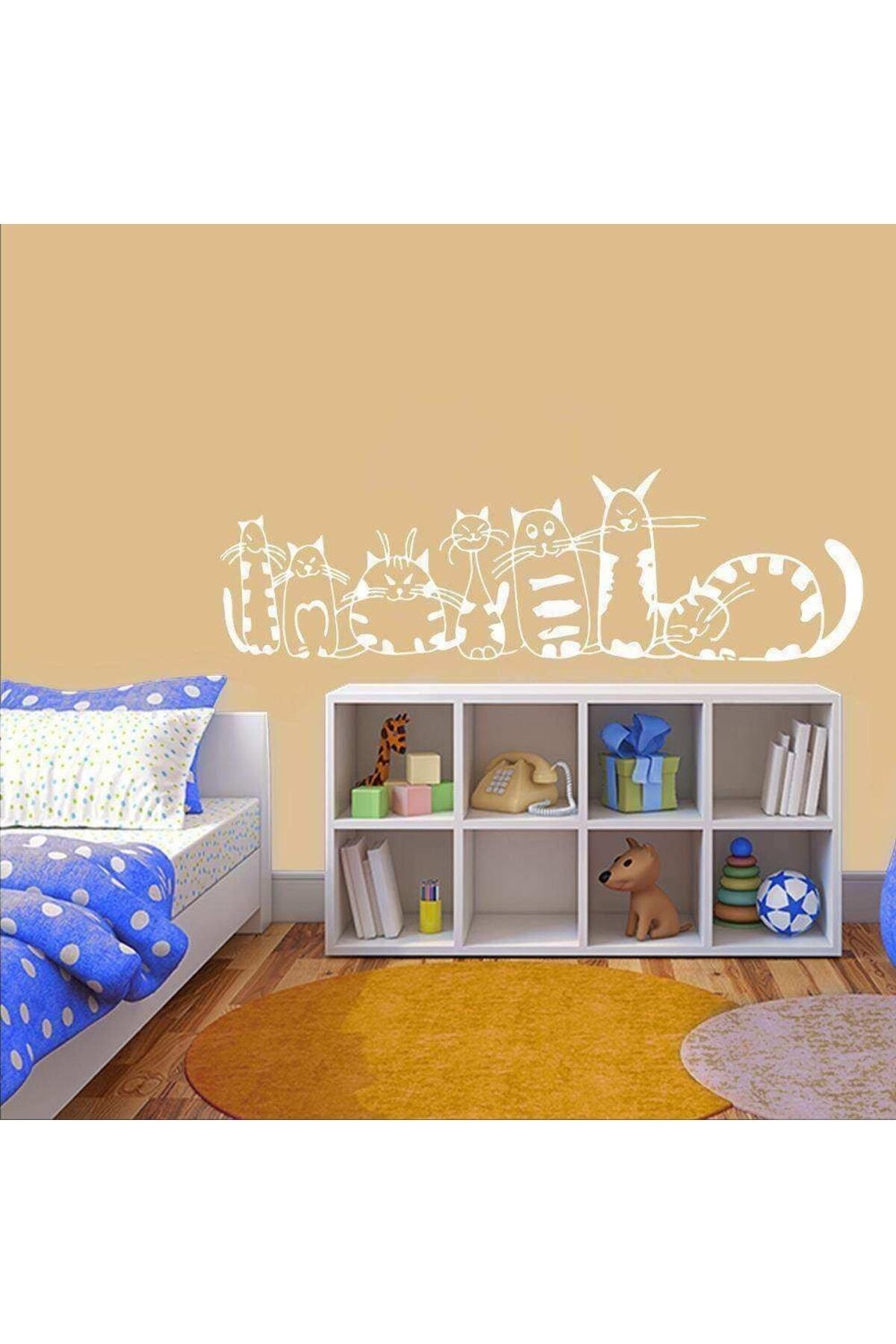 MLH STORE Çok Büyük Boy Sevimli Kedicik Ailesi Dekoratif Duvar Sticker, Çıkartma, Etiket Beyaz