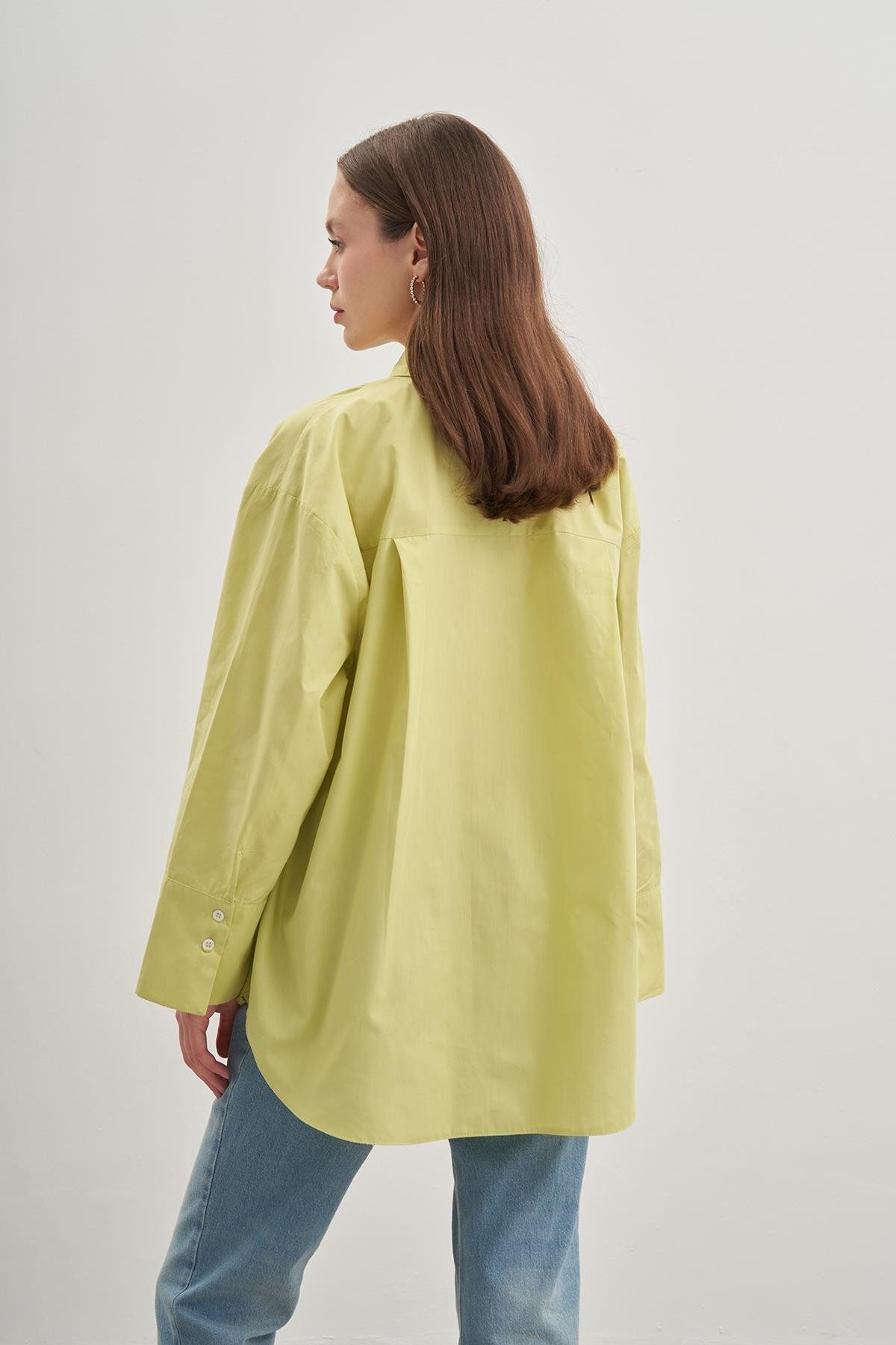 Fahhar-Cămașă oversize din popelin verde deschis 4