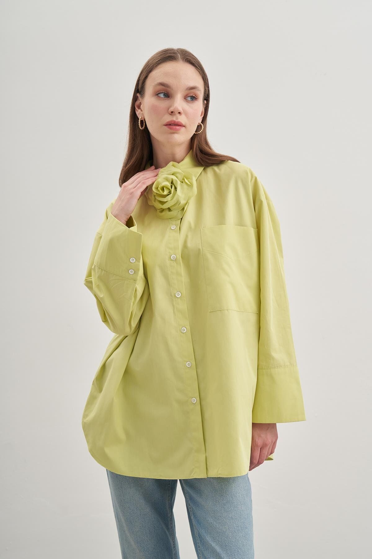 Fahhar-Cămașă oversize din popelin verde deschis 2