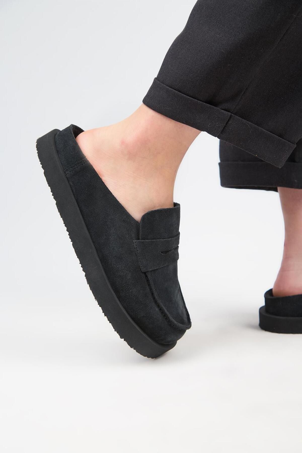 Manijero-(Ziva) Women's Genuine Leather Loafer Platform Anthracite Slippers 6