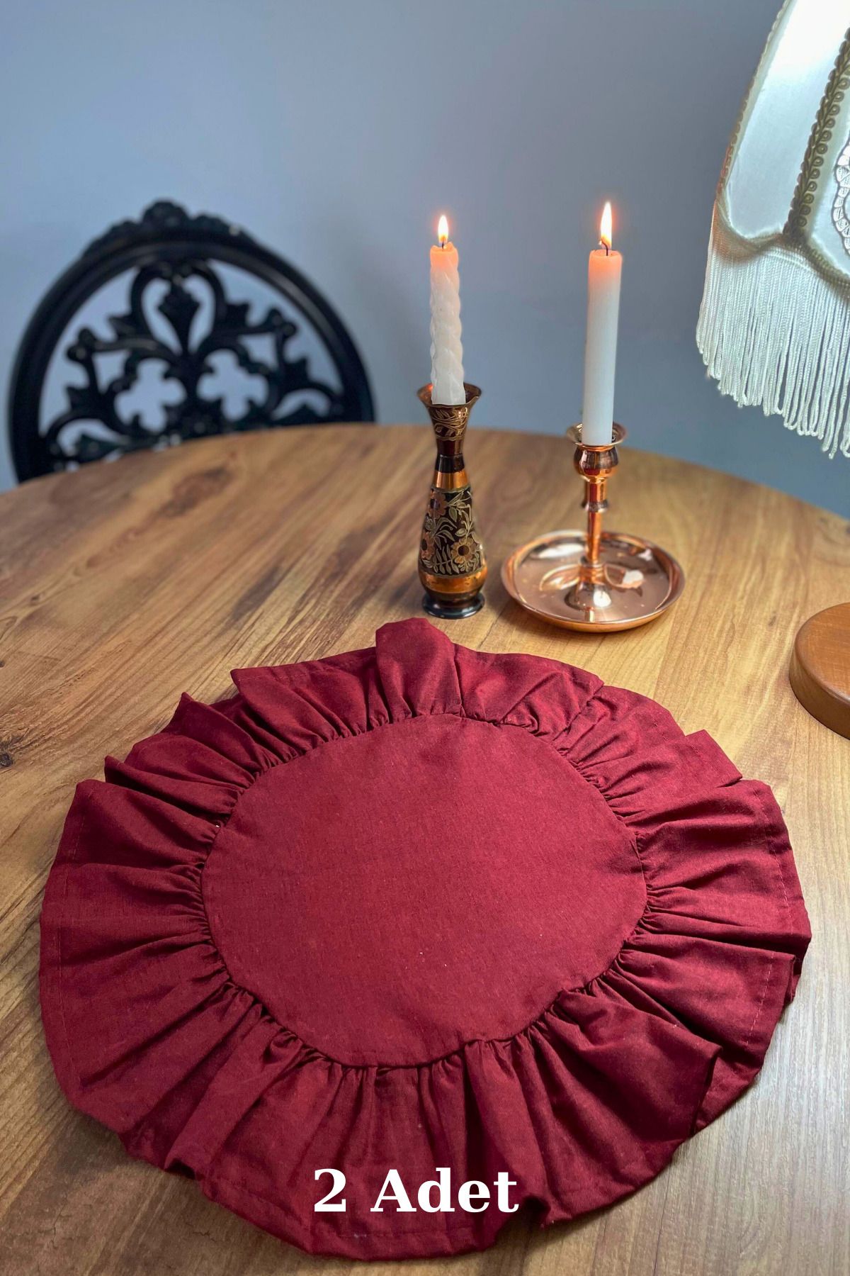 KAMİZ-Burgundy (Red) 2-Piece Ruffle Round American Service - 40X40 1