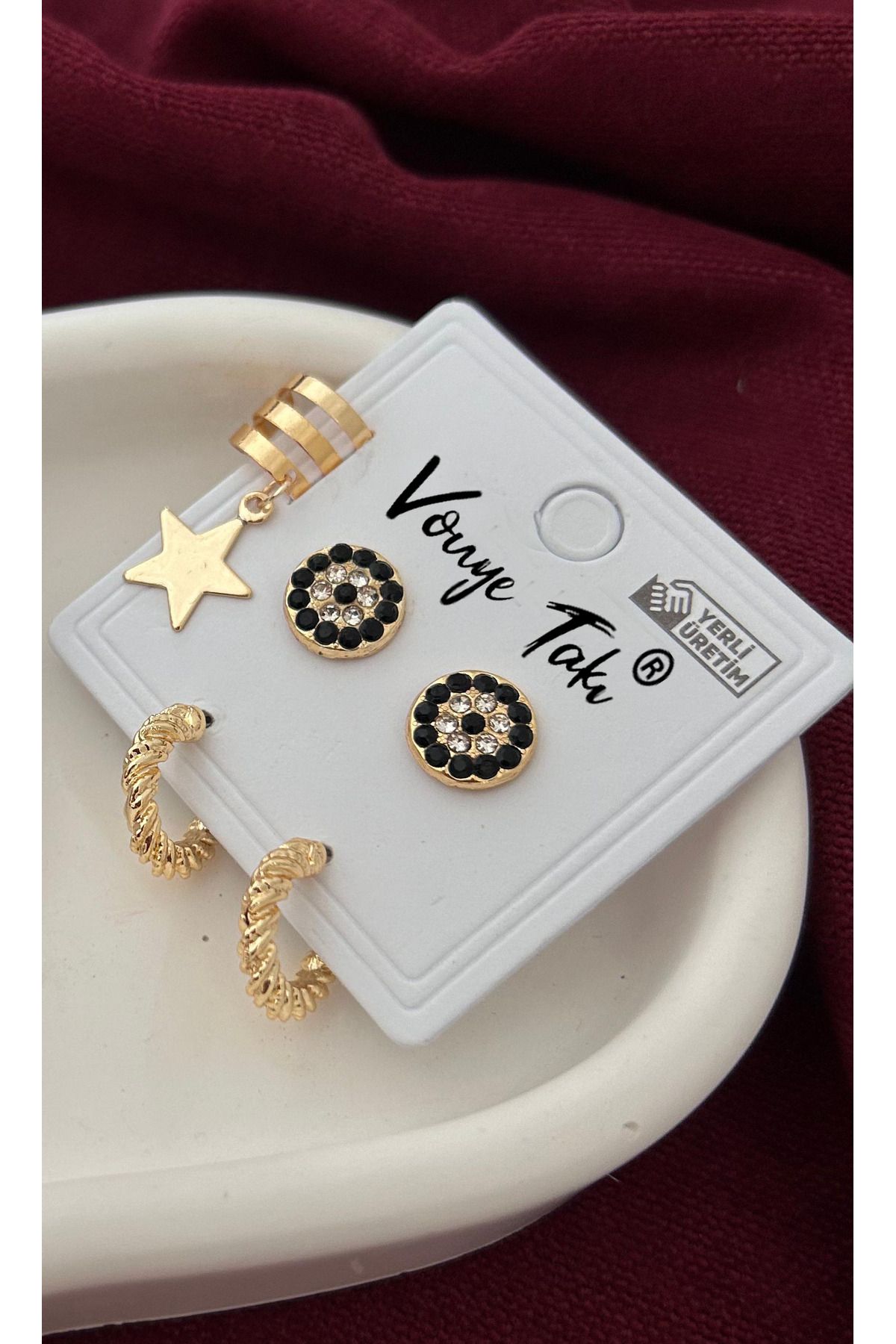 Vouye-Gold Color Triple Earring Set 1