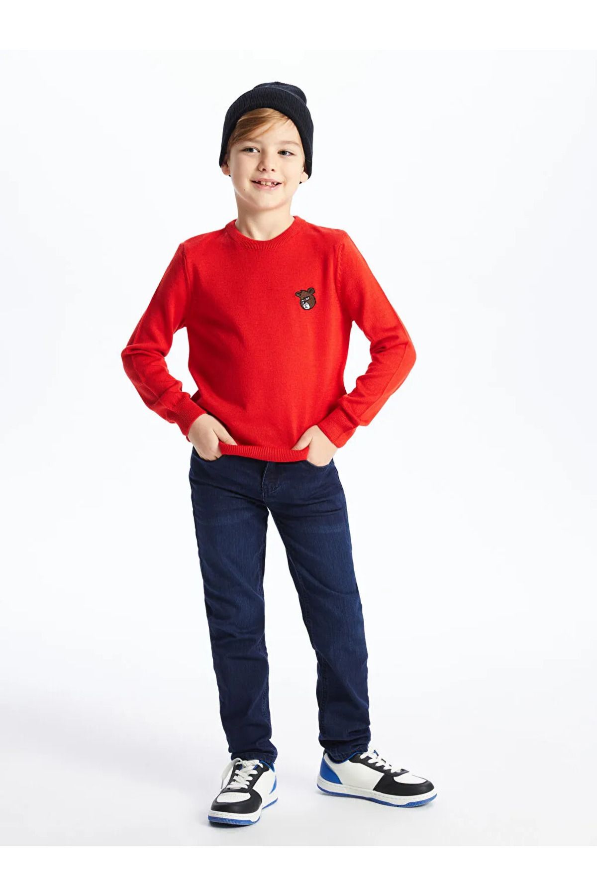 LC Waikiki-Kids Red Crew Neck Long Sleeve Boy's Knitwear Sweater 3