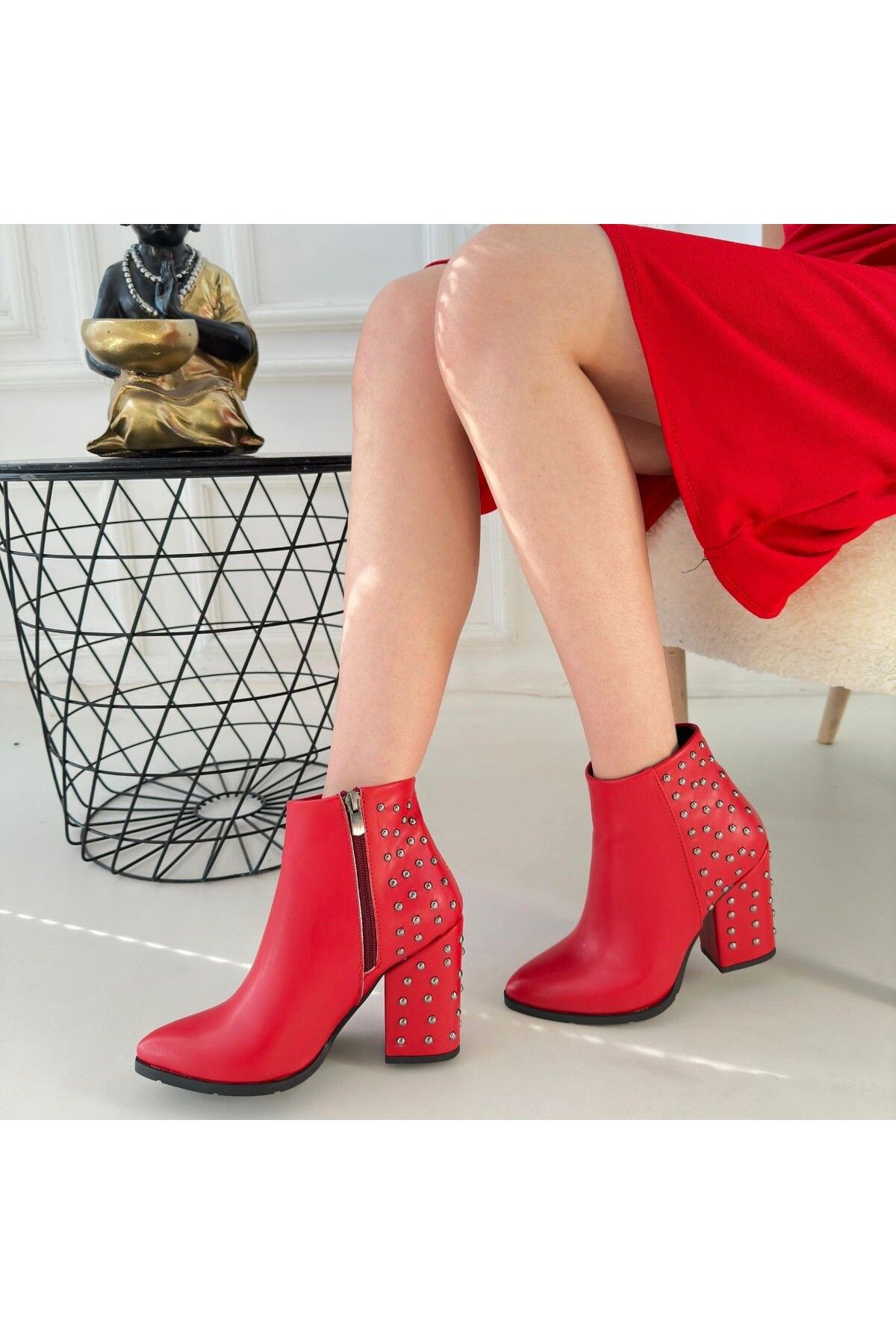 Home-Yoont Red Leather Heeled Boots 4