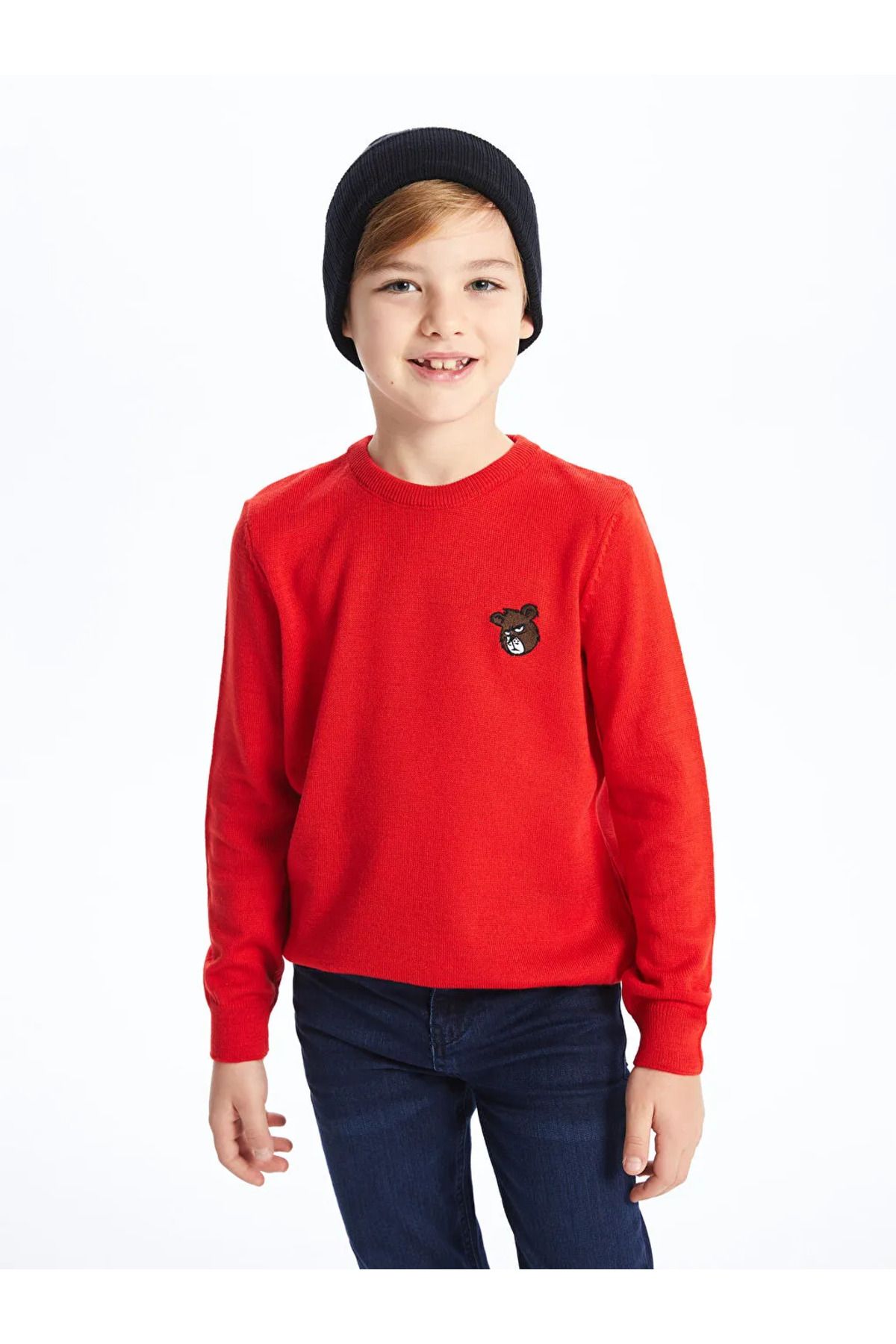 LC Waikiki-Kids Red Crew Neck Long Sleeve Boy's Knitwear Sweater 4