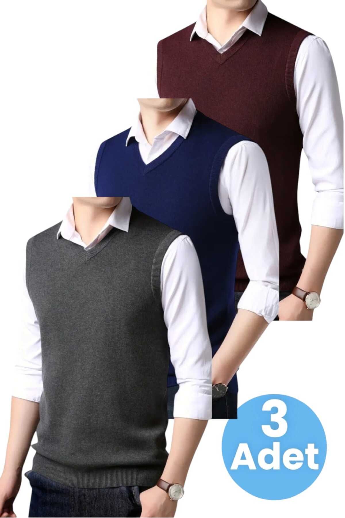 Uniquerrs-3-Piece Men's V-Neck Knitwear Non-Pilling Sweater Men's Slim Fit Sweater 1