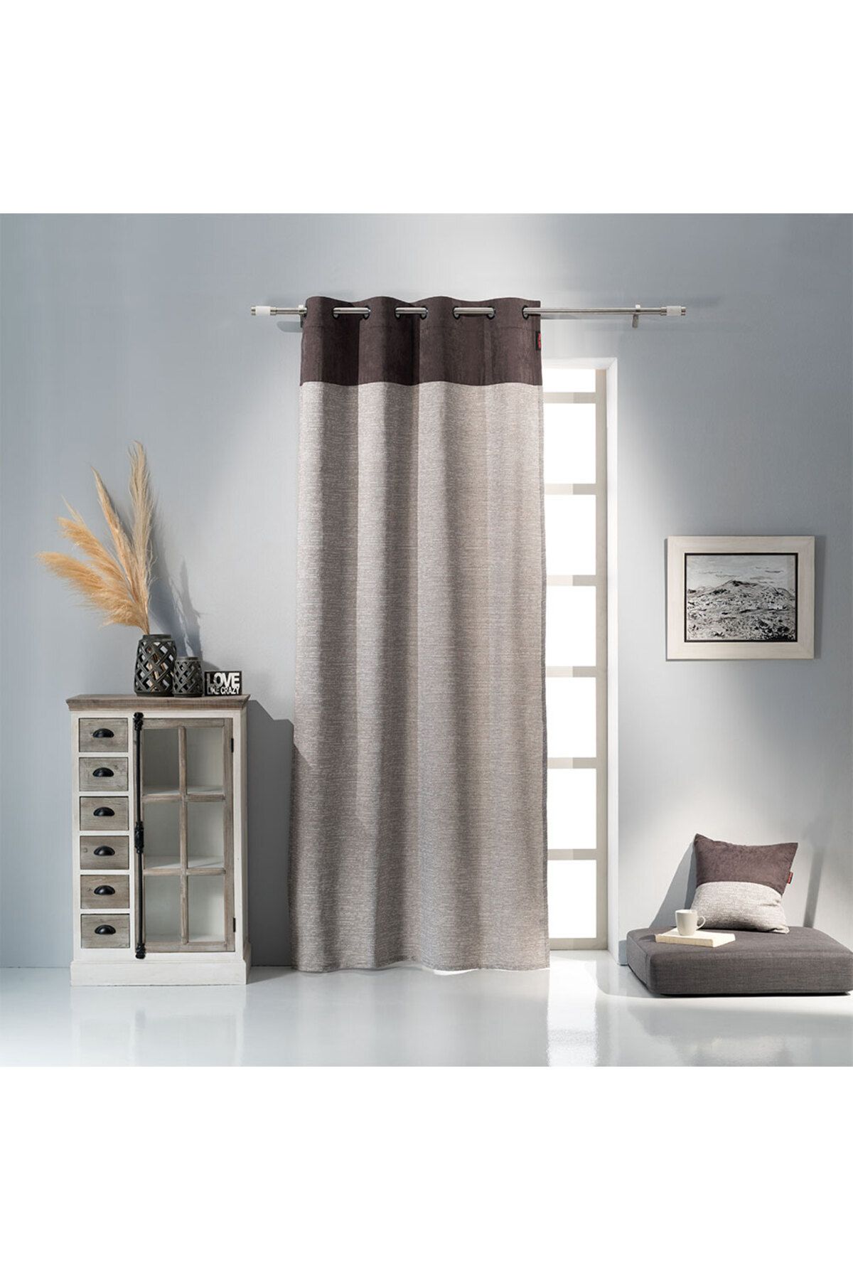 Homelux-Sauvage Curtain With Rings, 140x270 Cm, 70% Cotton, Anthracite/white 1