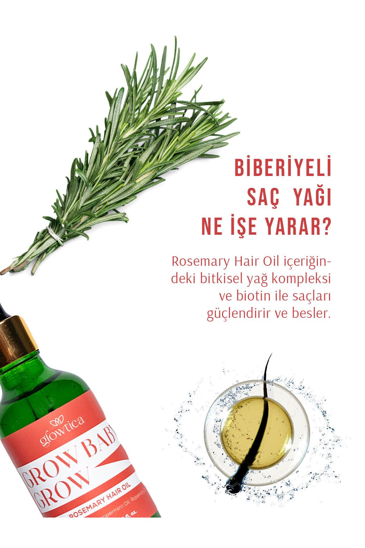 Glowtica Biberiye Yağı Ve Biotin Complex Saç Dökülmesi Ve Yıpranmış Saçlar İçin Saç Bakım Serumu 50 Ml-2