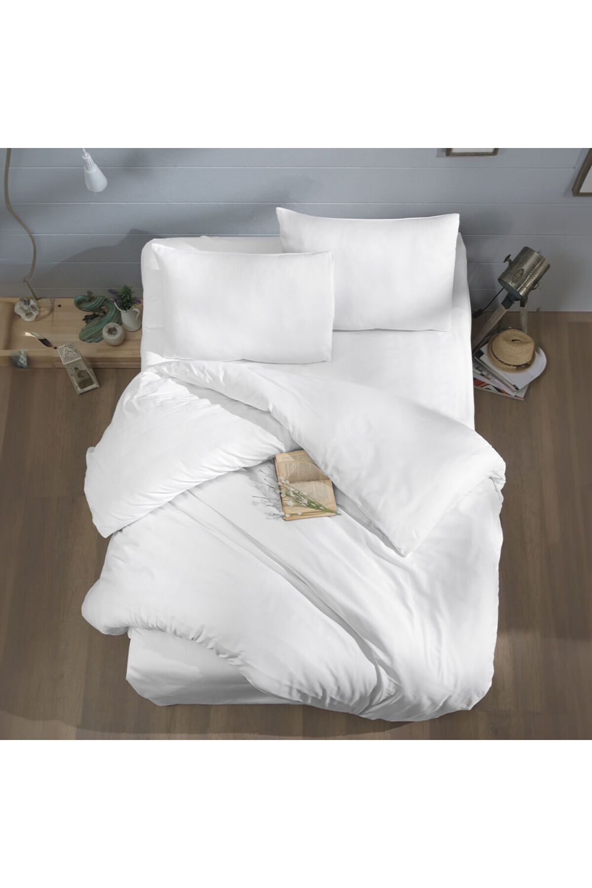 Homelux Lenjerie De Pat Pentru 2 Persoane Casa Alb, 100% Bumbac Satinat, Alb - 200 x 220