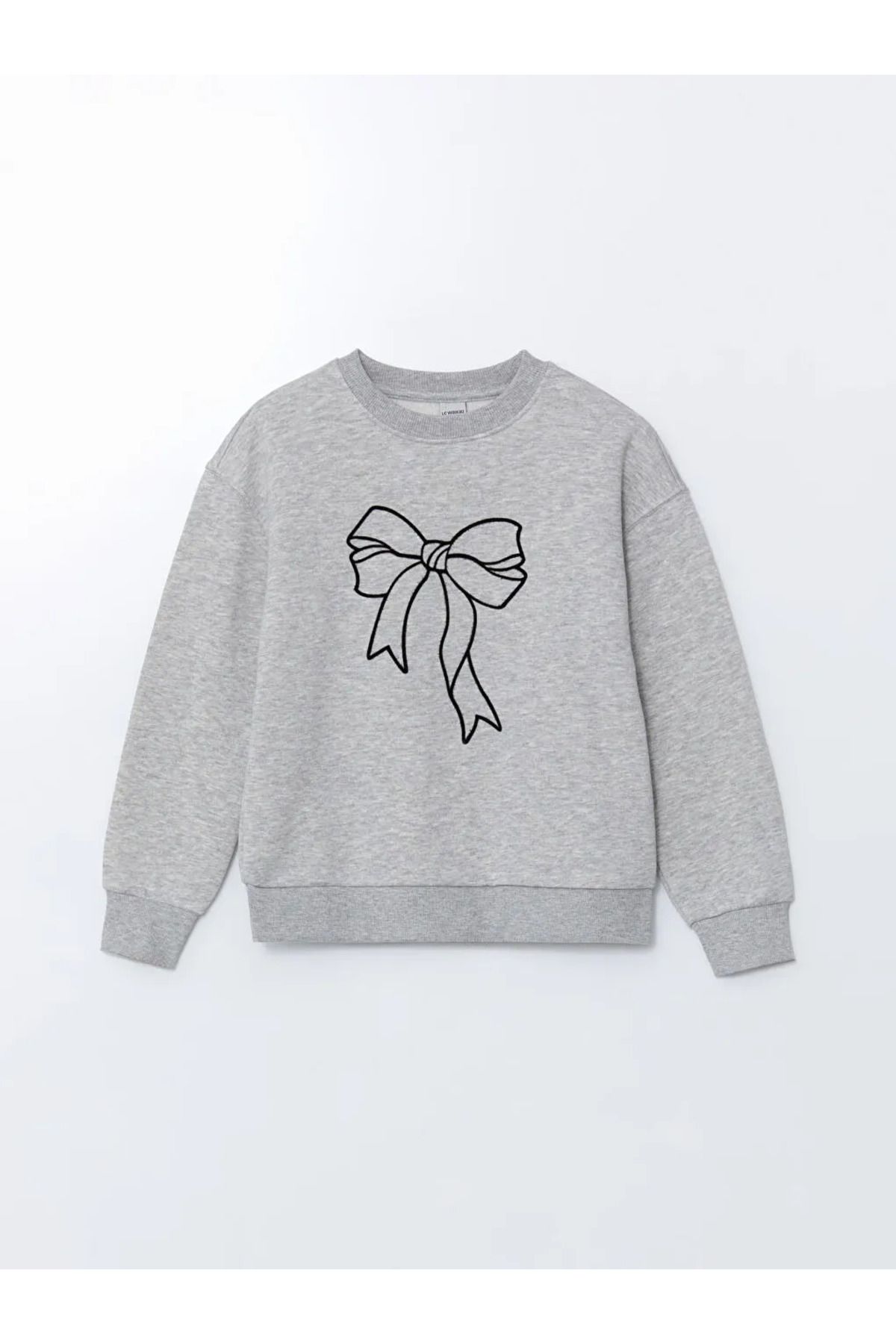 LC Waikiki-Lcw Kids Gray Crew Neck Girls' Crop Thick Sweatshirt 1