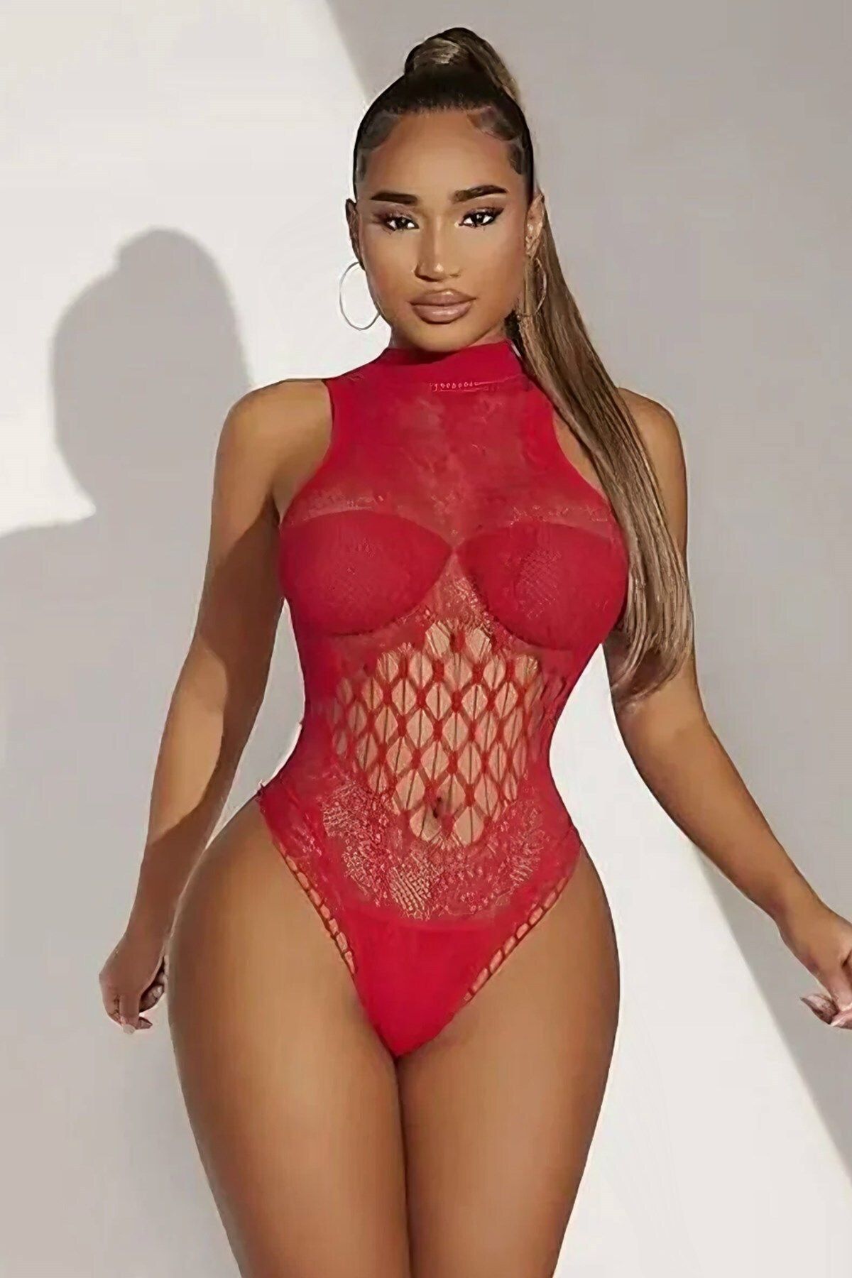 TRENDLESS-Women's Babydoll Fishnet Stretchy Sexy Fancy Custom Night Wear Babydoll Body Stocking 1