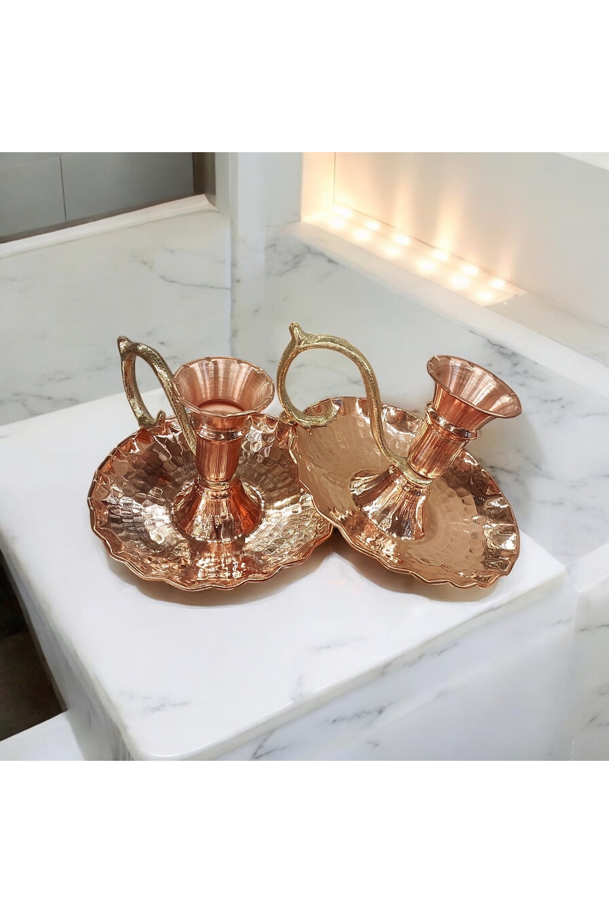 Copper Candlestick & Copper Candle Holder & Copper Hand Candlestick Henna Candle Holder Footed Candlestick Set of 2