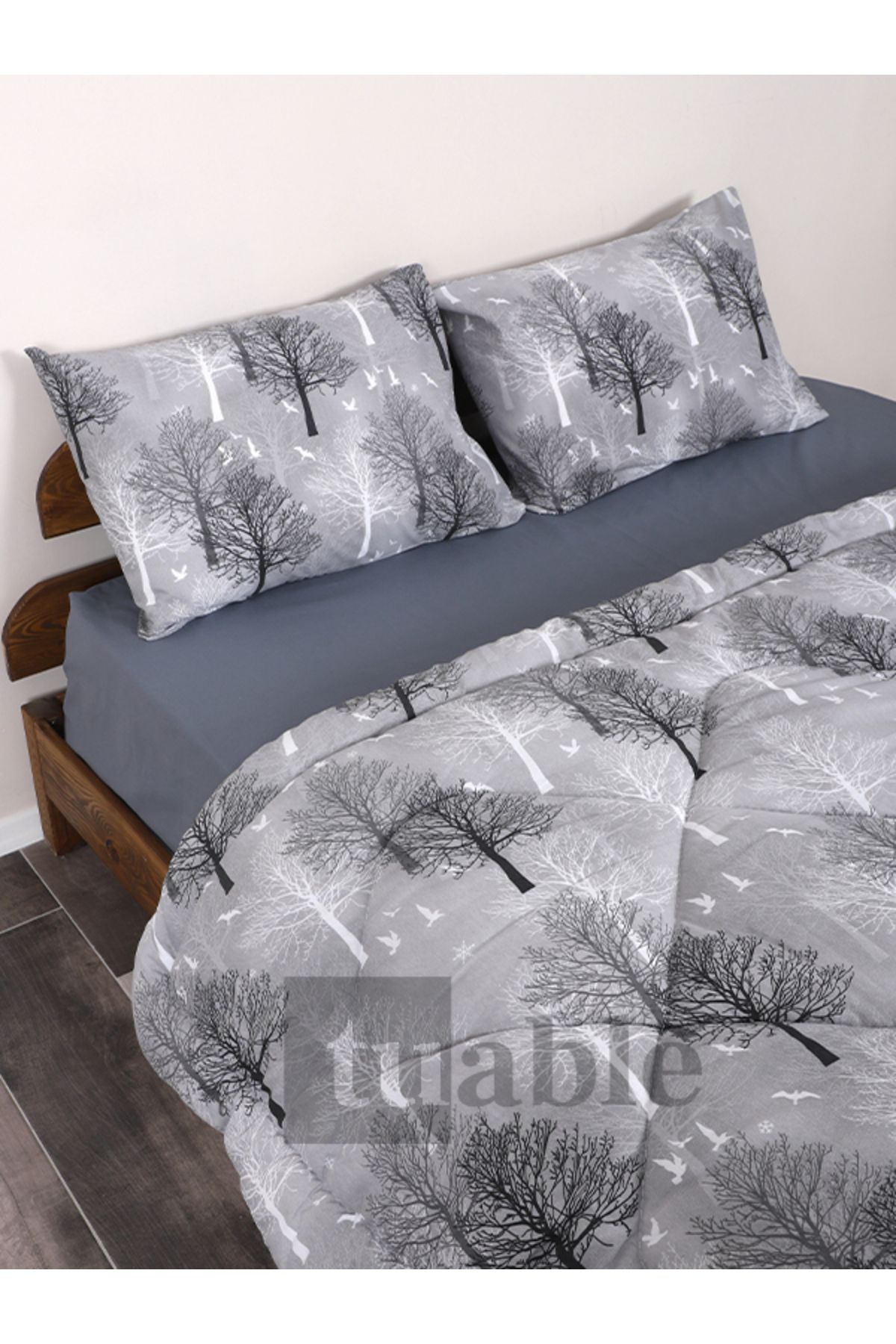 Tuable-Tree Pattern Gray Cotton Quilt Set Double Double Sided Summer Winter Silicone 195X215 cm 2