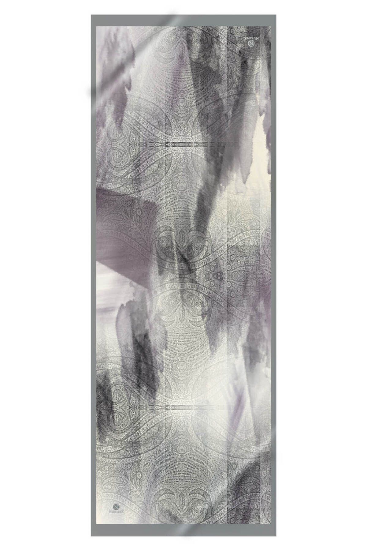 NUR İPEK-Lilac and Gray Tie-Dye Patterned Crepe Shawl - 70X190, Itaylıan with Dirt-Free and Sewing Detail 2