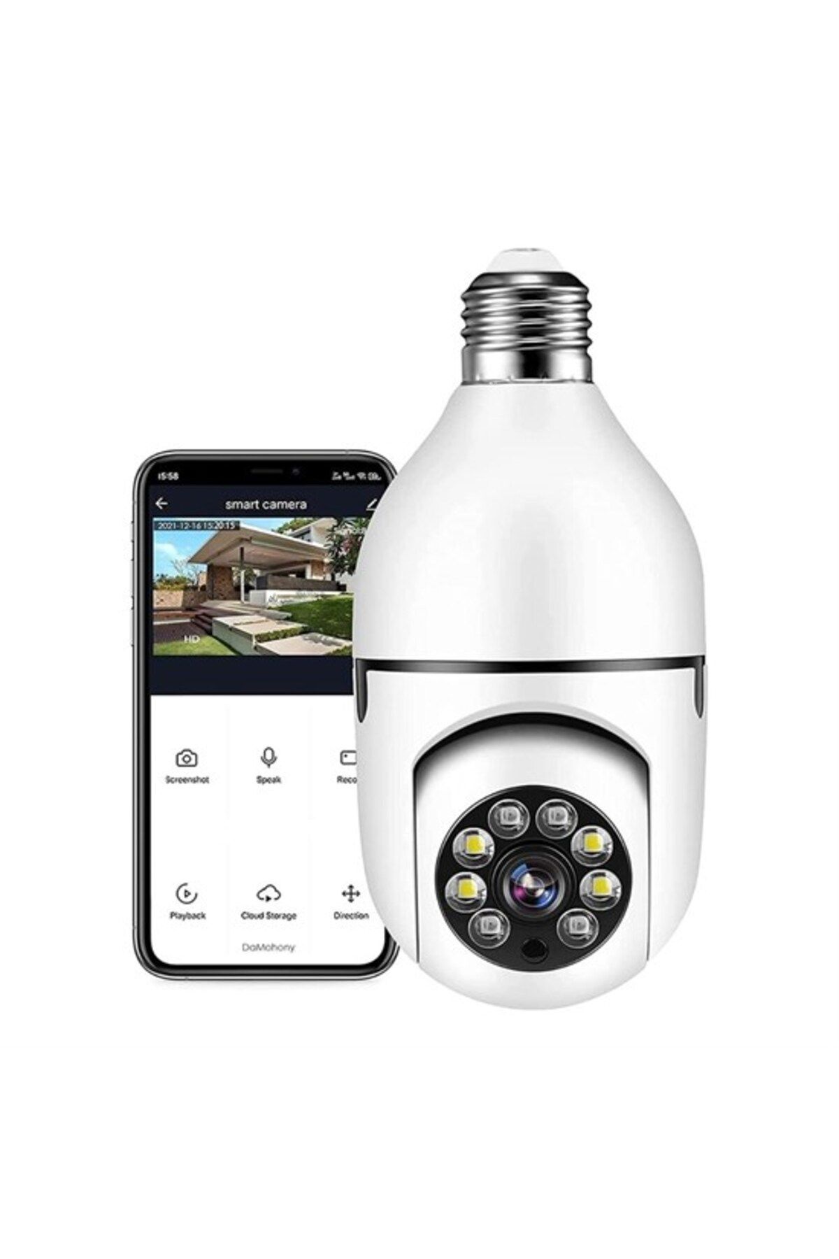 Lunaross WiFi 360 Panoramik Ampul Kamera Gece Görüş Ses Akıllı Hareket Algılayıcı (4914)